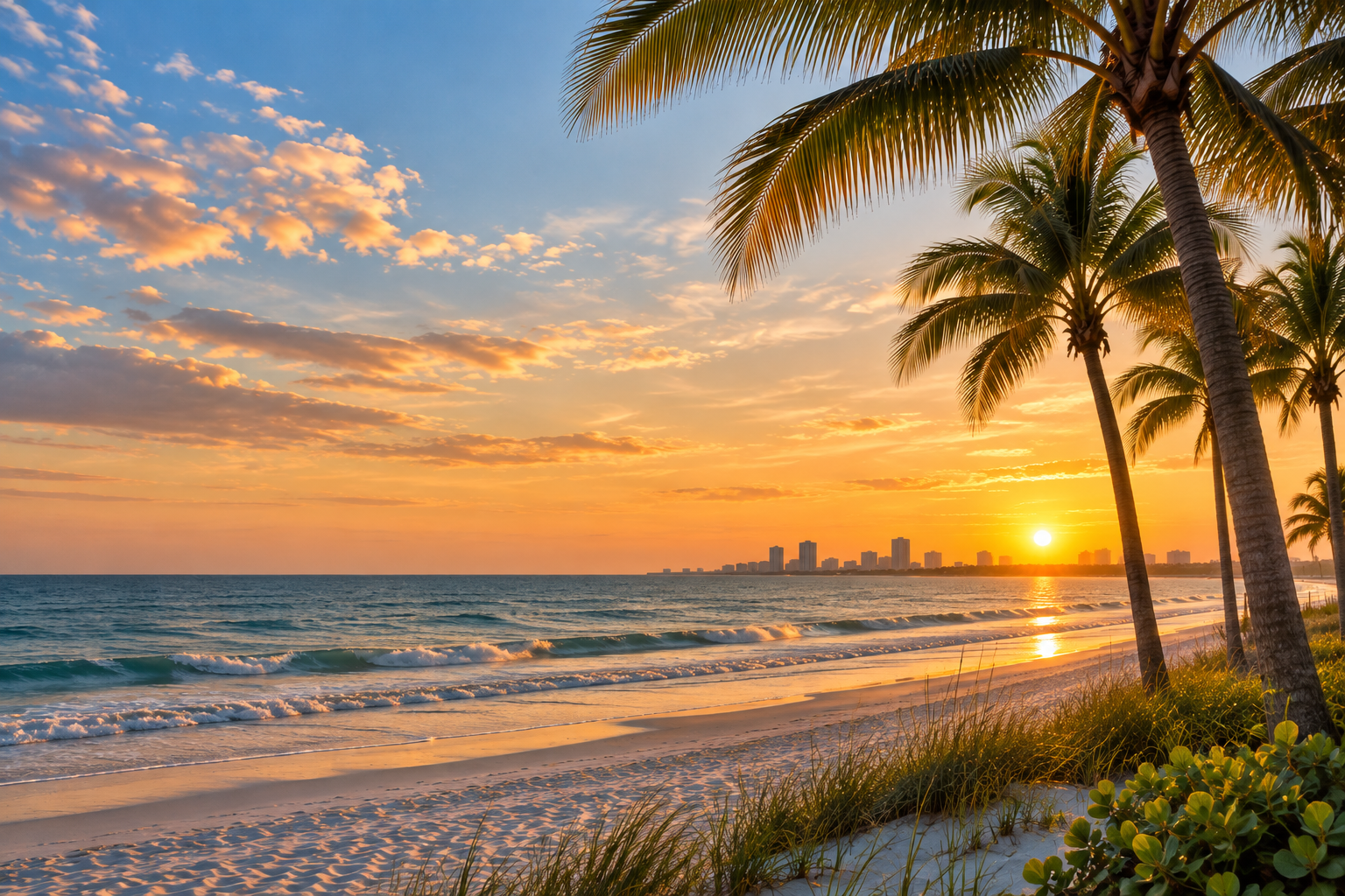 Florida Gulf Coast beach with palm trees